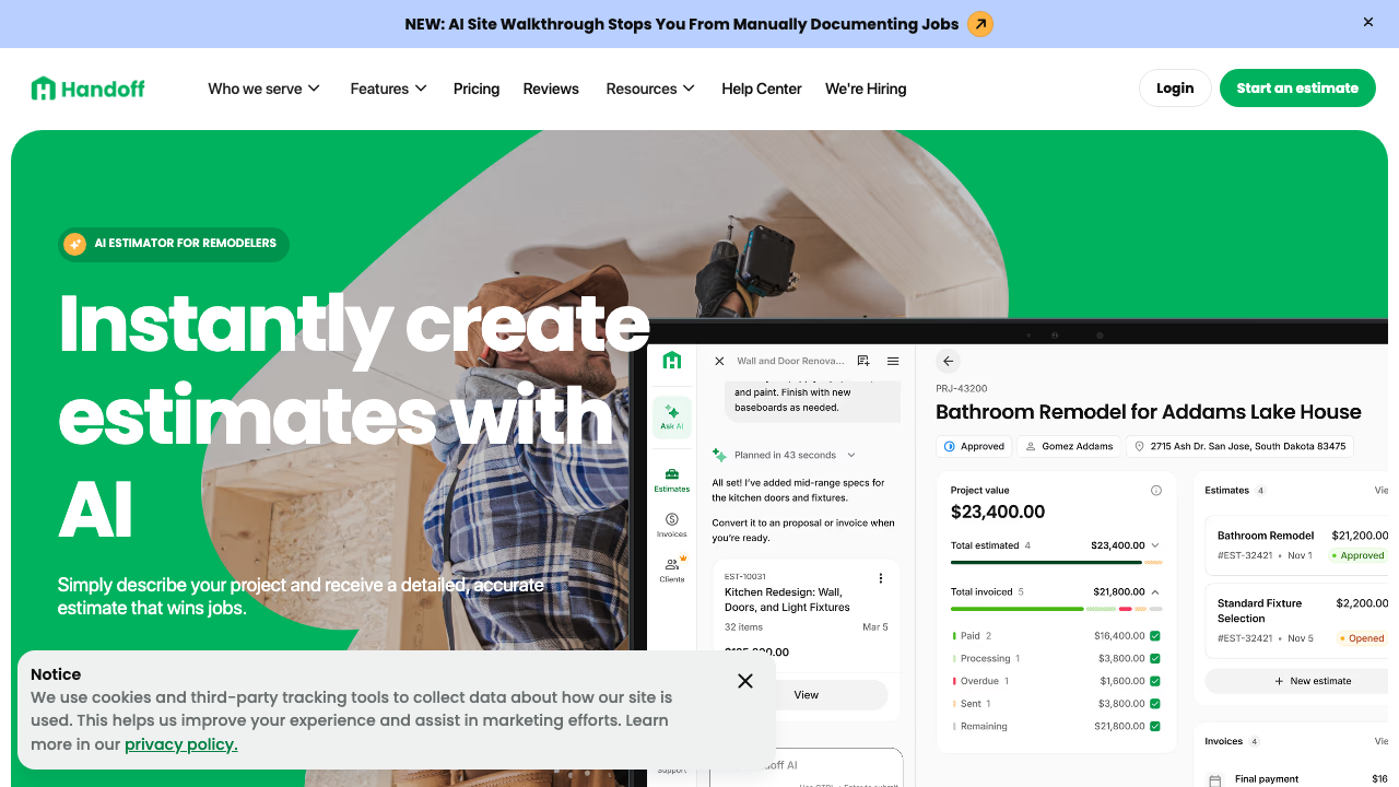 Handoff AI Estimating screenshot